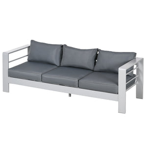 Outsunny 69" Modern Patio Furniture with Thick Padded Cushions, 3 Seater Aluminum Outdoor Sofa with Wide Armrests, Garden Seating Conversation Furniture with Back Cushions, Gray