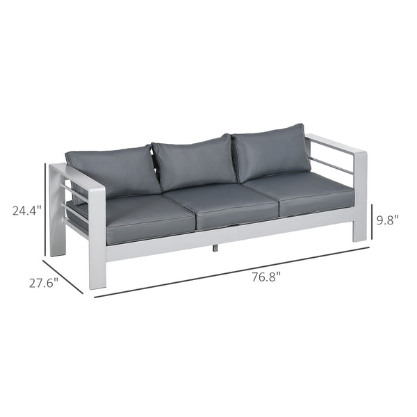 Outsunny 69" Modern Patio Furniture with Thick Padded Cushions, 3 Seater Aluminum Outdoor Sofa with Wide Armrests, Garden Seating Conversation Furniture with Back Cushions, Gray