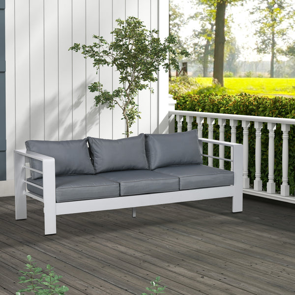 Outsunny 69" Modern Patio Furniture with Thick Padded Cushions, 3 Seater Aluminum Outdoor Sofa with Wide Armrests, Garden Seating Conversation Furniture with Back Cushions, Gray