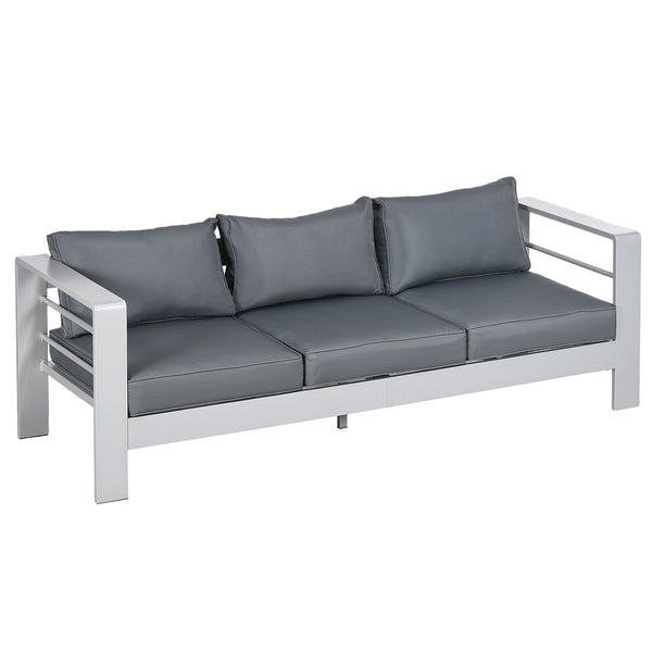 Outsunny 69" Modern Patio Furniture with Thick Padded Cushions, 3 Seater Aluminum Outdoor Sofa with Wide Armrests, Garden Seating Conversation Furniture with Back Cushions, Gray