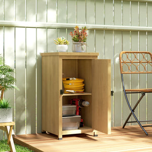 Wooden Garden Shed, Garden Tool Storage Shed with Galvanised Top and Shelf, Outdoor Storage Cabinet with Door, Light Brown