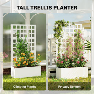 Galvanized Raised Garden Bed with Trellis, Metal Planter Box with Drainage Holes, Outdoor Privacy Screen for Climbing Plants, Vegetable, Vines, 24" x 9" x 44.5", White