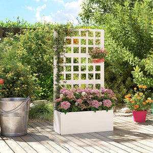 Galvanized Raised Garden Bed with Trellis, Metal Planter Box with Drainage Holes, Outdoor Privacy Screen for Climbing Plants, Vegetable, Vines, 24" x 9" x 44.5", White