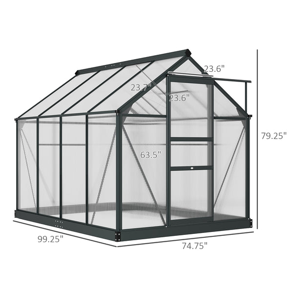 Outsunny 6' x 8' Greenhouse for Outdoors, Polycarbonate Greenhouse with Rain Gutter and Roof Vent, Aluminum Walk-in Green Houses for Outside for Patio Backyard Garden, Gray