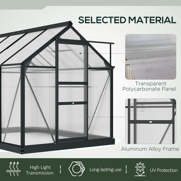 Outsunny 6' x 8' Greenhouse for Outdoors, Polycarbonate Greenhouse with Rain Gutter and Roof Vent, Aluminum Walk-in Green Houses for Outside for Patio Backyard Garden, Gray