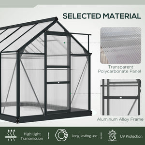 6 x 8ft Polycarbonate Greenhouse, Large Walk-In Green House with Slide Door and Window, Garden Plants Grow House with Aluminium Frame and Foundation, Grey