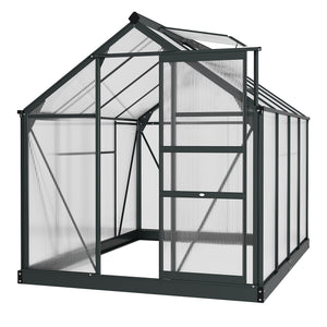 Outsunny 6' x 8' Greenhouse for Outdoors, Polycarbonate Greenhouse with Rain Gutter and Roof Vent, Aluminum Walk-in Green Houses for Outside for Patio Backyard Garden, Gray