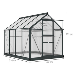 6 x 8ft Polycarbonate Greenhouse, Large Walk-In Green House with Slide Door and Window, Garden Plants Grow House with Aluminium Frame and Foundation, Grey