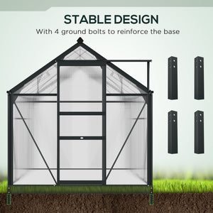 6 x 8ft Polycarbonate Greenhouse, Large Walk-In Green House with Slide Door and Window, Garden Plants Grow House with Aluminium Frame and Foundation, Grey