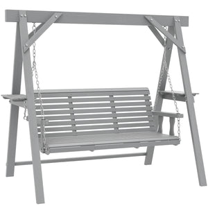 3 Seater Garden Swing Seat, Wooden Swing Chair Bench with Side Tables and Metal Chains, for Outdoor Porch Patio, Dark Grey
