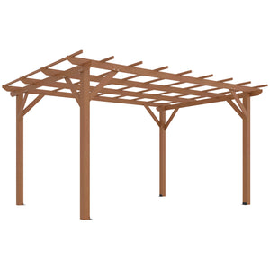 10' x 13' Outdoor Pergola, Wood Gazebo Grape Trellis with Stable Structure and Concrete Anchors for Climbing Plant Support, Garden, Patio, Backyard, Deck, Dark Brown