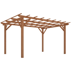 10' x 13' Outdoor Pergola, Wood Gazebo Grape Trellis with Stable Structure and Concrete Anchors for Climbing Plant Support, Garden, Patio, Backyard, Deck, Dark Brown