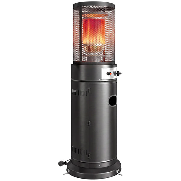 Gas Patio Heater, 11 kW Portable Propane Outdoor Heater with Stepless Heat Control, Pulse Ignition, Protective Mesh, Tip-over Protection, 2 Wheels for Garden, Black