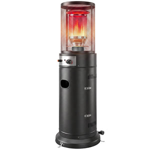 Gas Patio Heater, 11 kW Portable Propane Outdoor Heater with Stepless Heat Control, Pulse Ignition, Protective Mesh, Tip-over Protection, 2 Wheels for Garden, Black