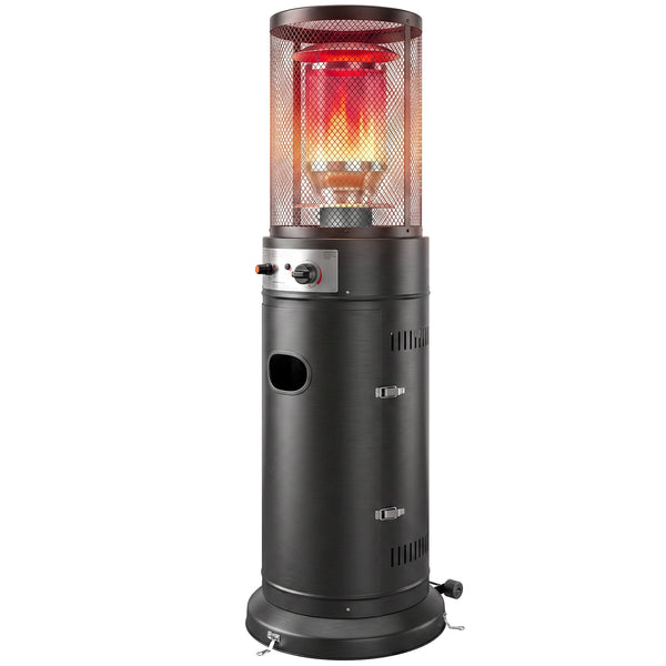 Gas Patio Heater, 11 kW Portable Propane Outdoor Heater with Stepless Heat Control, Pulse Ignition, Protective Mesh, Tip-over Protection, 2 Wheels for Garden, Black
