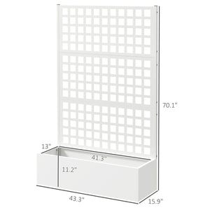 Outsunny Galvanized Raised Garden Bed with Trellis, Metal Planter Box with Drainage Holes, Outdoor Privacy Screen for Climbing Plants, Vegetable, Vines, 43" x 16" x 70", White