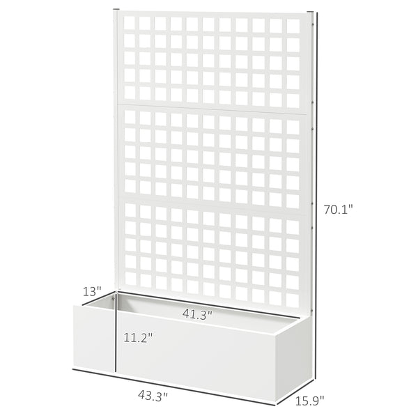 Outsunny Galvanized Raised Garden Bed with Trellis, Metal Planter Box with Drainage Holes, Outdoor Privacy Screen for Climbing Plants, Vegetable, Vines, 43" x 16" x 70", White