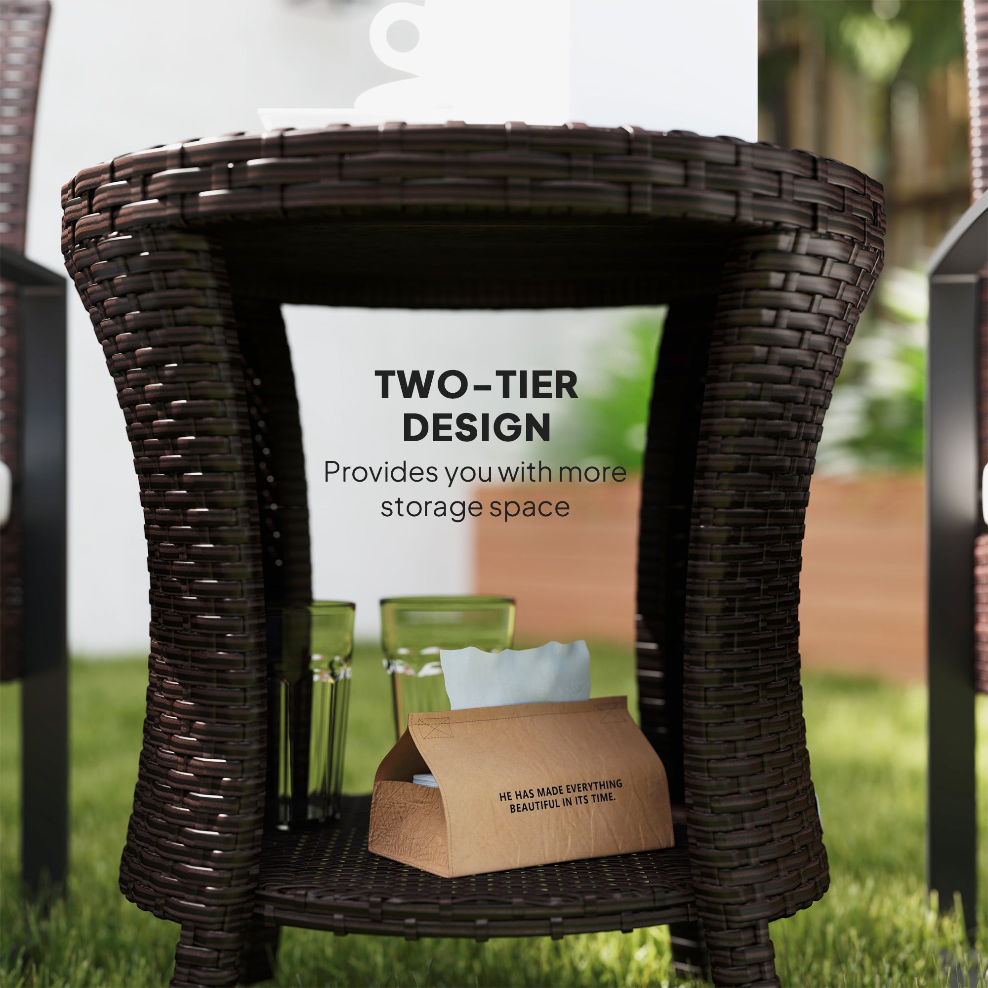 Rattan Side Table Outdoor Tables Outsunny Patio PE Rattan Coffee