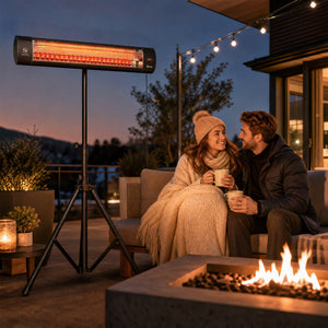 2500 W Electric Infrared Patio Heater, IP65 Free Standing Outdoor Garden Heater with Height Adjustable Tripod, 3 Heat Settings, 24H Timer, Touch/Remote Control, Tip-Over Protection, Black