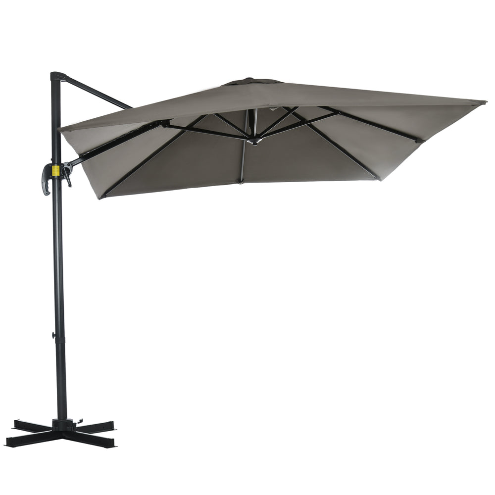 8' x 8' Square Patio Hanging Offset Umbrella with 360° Rotation, Aluminum Outdoor Cantilever Parasol with Crank & Tilt, Sun Canopy Shelter with Cross Base, Light Grey
