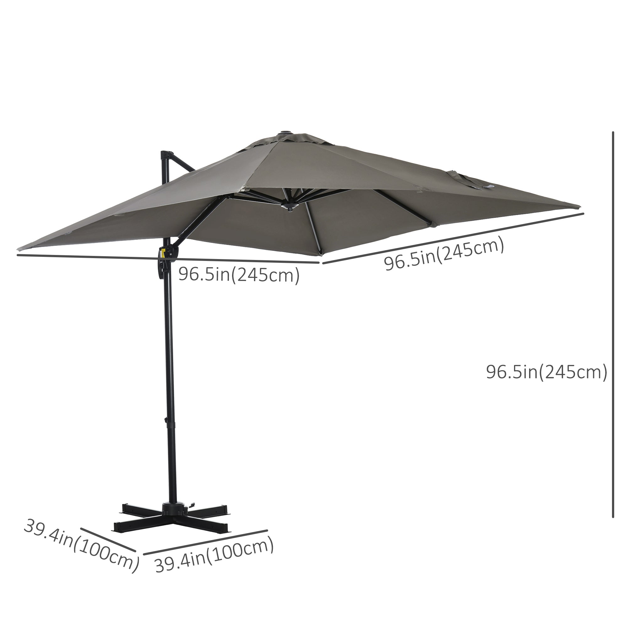 8.5-ft square offset patio umbrella Outsunny 8'x 8' Square Cantilever Umbrella with 360° Rotation & Tilt, Light Grey