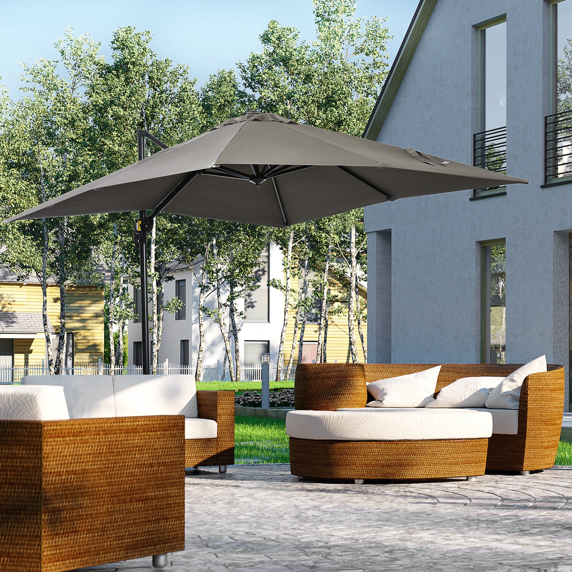 8 foot cantilever patio umbrella canada Outsunny 8'x 8' Square Cantilever Umbrella with 360° Rotation & Tilt, Light Grey