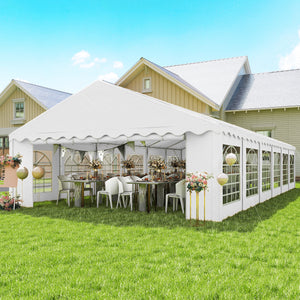 20' x 40' Heavy Duty Party Tent and Carport, Galvanized Outdoor Canopy Tent Event Tent with Removable Window Sidewalls for Parties, Wedding, Events, BBQ, White