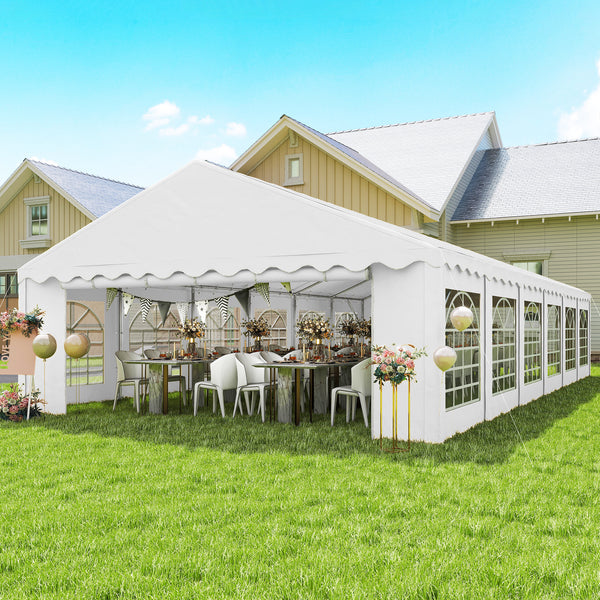 20' x 40' Heavy Duty Party Tent and Carport, Galvanized Outdoor Canopy Tent Event Tent with Removable Window Sidewalls for Parties, Wedding, Events, BBQ, White