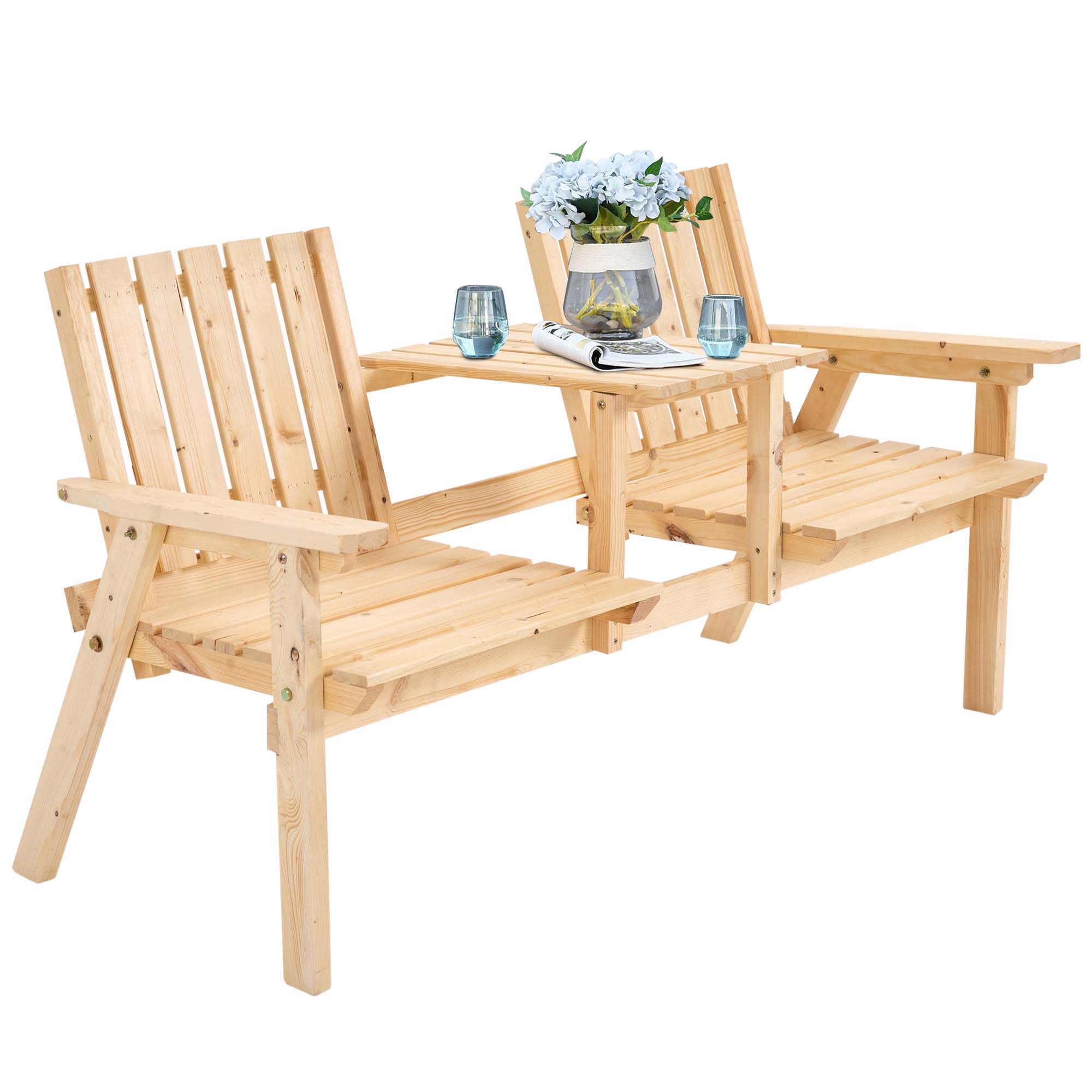 Outsunny Garden Bench with Middle Table & Umbrella Hole, 2-Seater