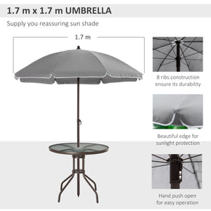 Outsunny 6 Piece Patio Dining Set for 4 with Umbrella, Outdoor Table and Chairs with 4 Folding Dining Chairs & Round Glass Table for Garden, Backyard and Poolside, Gray