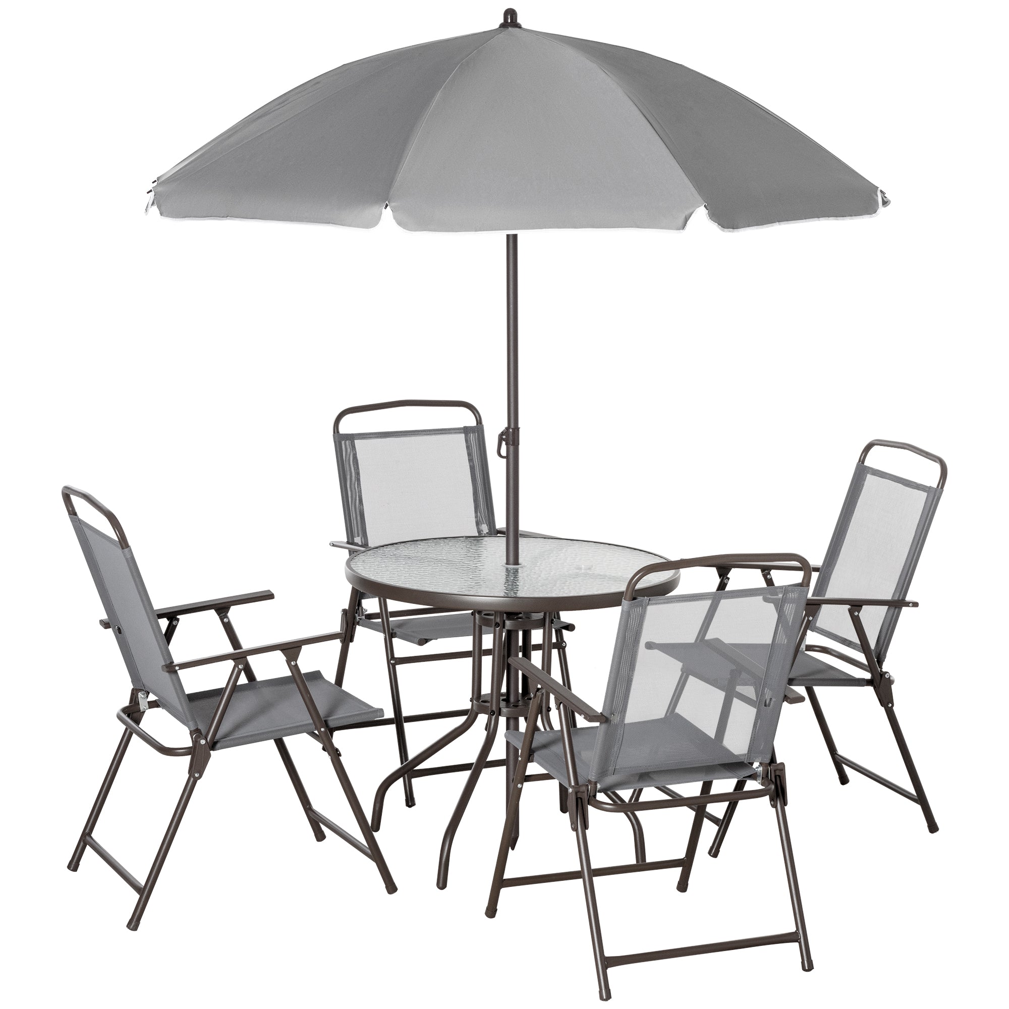 Outsunny Garden Soirée: 6-Piece Gray Patio Dining Set with Umbrella & Glass Table
