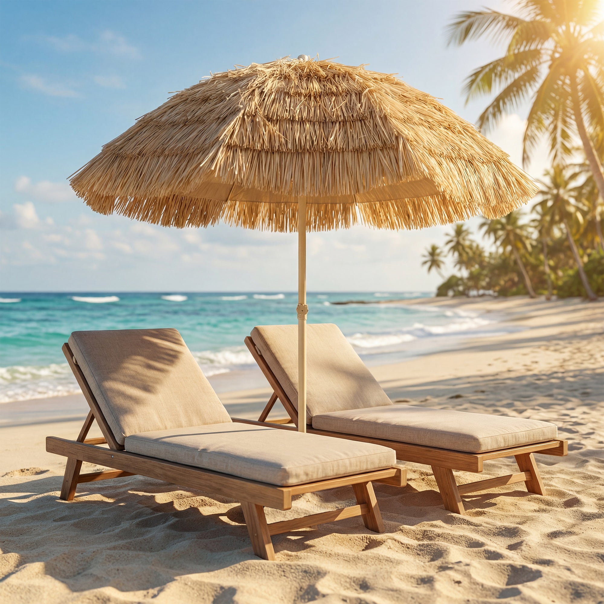 Outsunny 6FT Tiki Umbrella, Outdoor Hawaiian Style Patio Umbrella with 8 Ribs, Carry Bag, Outdoor Tiki Bar, Tropical Palapa