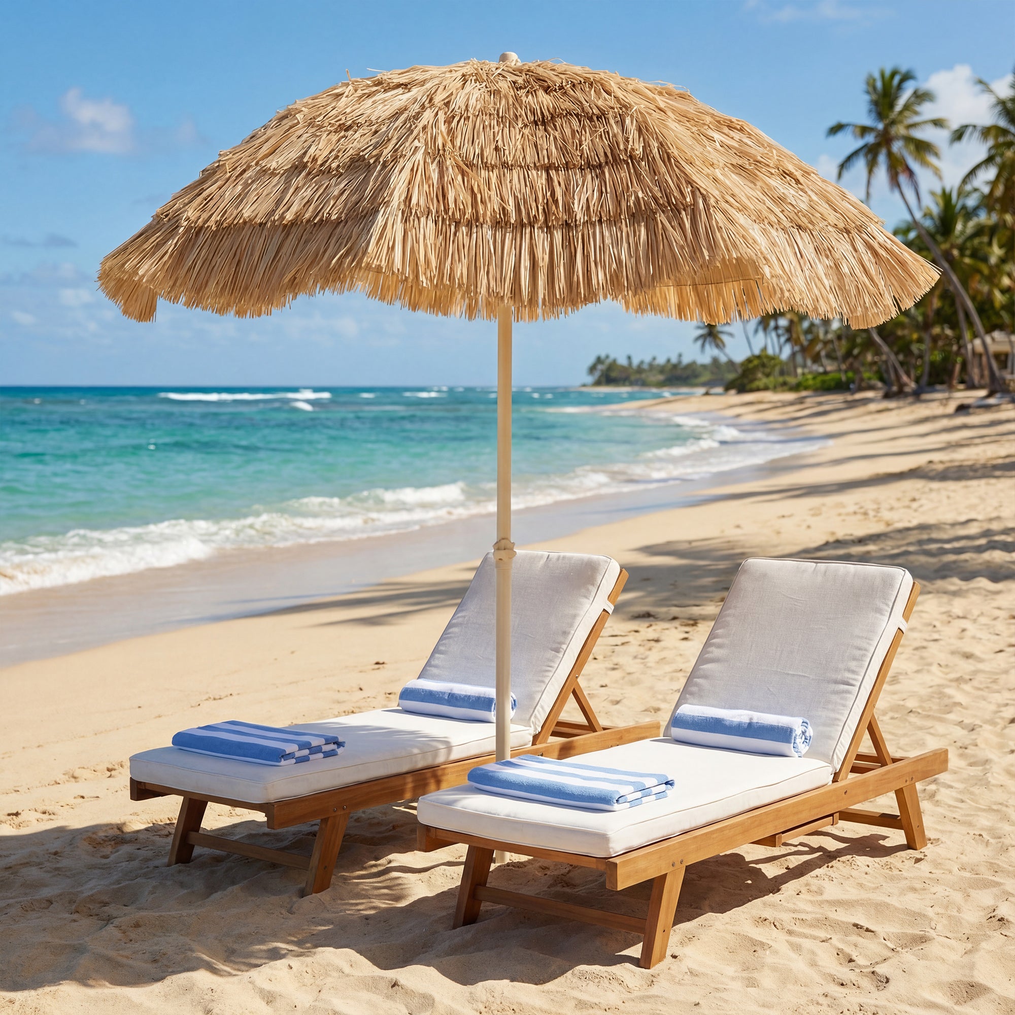6FT Tiki Umbrella with 8 Ribs and Carry Bag, Khaki