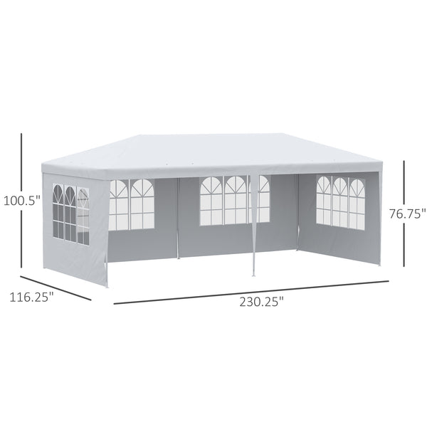 Outsunny 10' x 20' Large Party Tent, Outdoor Event Shelter, Gazebo Canopy with 4 Removable Window Sidewalls for Weddings, White