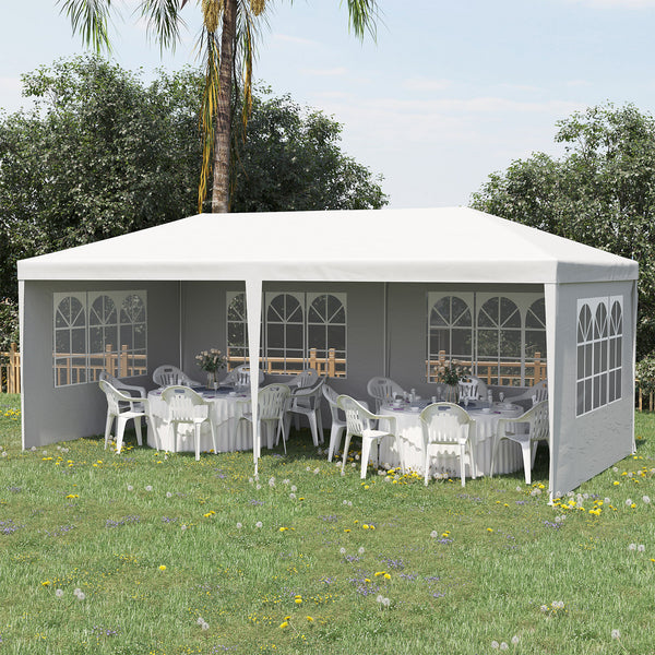 Outsunny 10' x 20' Large Party Tent, Outdoor Event Shelter, Gazebo Canopy with 4 Removable Window Sidewalls for Weddings, White