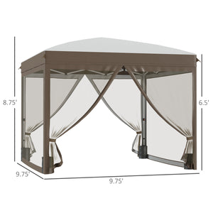 10' x 10' Pop Up Canopy Tent with Netting, Instant Sun Shelter, Tents for Parties, Height Adjustable, with Wheeled Carry Bag and 4 Sand Bags for Outdoor, Garden, Patio, Cream