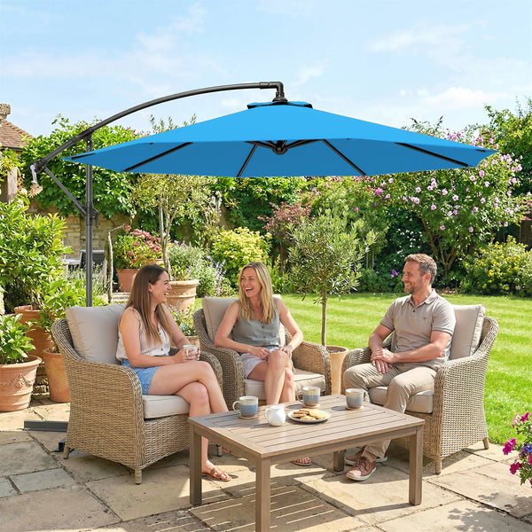 3 m Cantilever Parasol with Cross Base, Offset Outdoor Umbrella, Crank Handle, Hanging Sun Shade, Blue