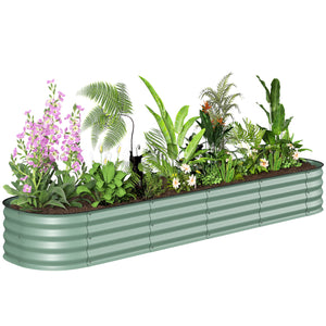 8' x 2' x 1' Galvanized Raised Garden Bed Kit, Outdoor Metal Elevated Planter Box with Safety Edging, Easy DIY Stock Tank for Growing Flowers, Herbs & Vegetables, Green