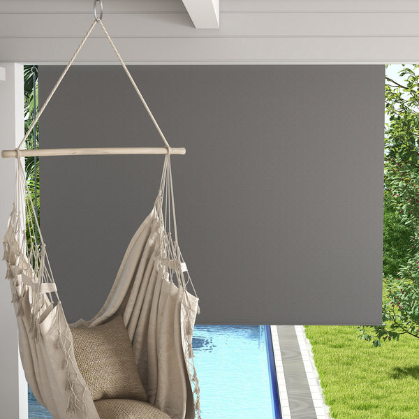 8'W x 6'H Roller Shades, Outdoor Blinds Cordless Roll Up Shade for Porch Balcony Gazebo, Light Grey
