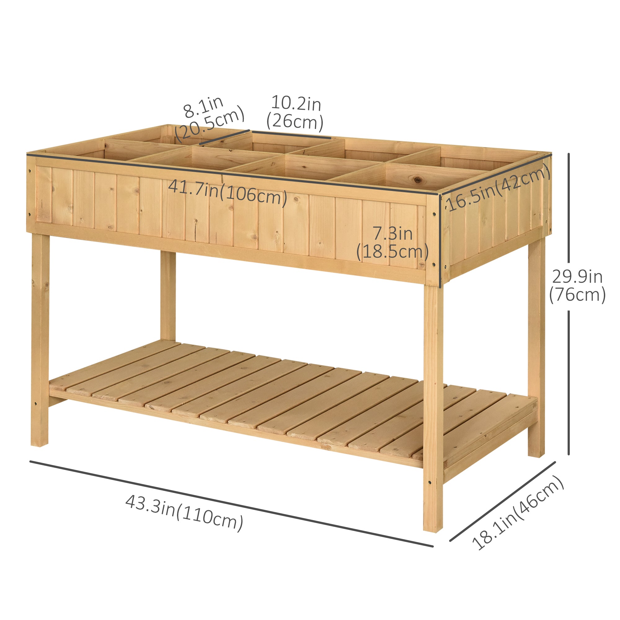 Outsunny Wooden Raised Bed with Storage Shelf & 8 Pockets, 43