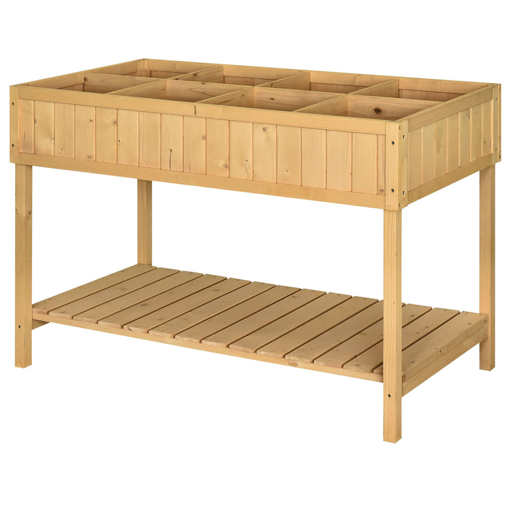 Wooden Herb Planter with 8 Pocket, Raised Bed Container Garden Planter Boxes, 110L x 46W x 76Hcm, Natural