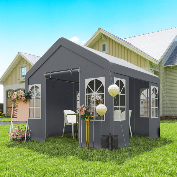 3 x 3 m Heavy Duty Garden Gazebo with Sides and 4 Weight Bags, Marquee Party Tent with Windows, All Weather Canopy for Camping, Festivals and Weddings, Grey