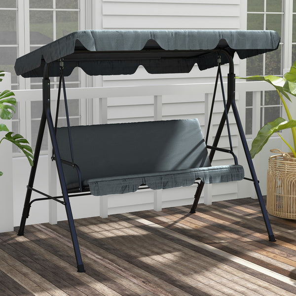 Outsunny 3-Seat Outdoor Patio Swing Chair with Removable Cushion, Steel Frame Stand and Adjustable Tilt Canopy for Patio, Garden, Poolside, Balcony, Backyard, Gray