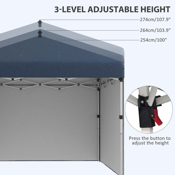 Outsunny 10' x 10' Pop Up Canopy Tent with 3 Sidewalls, Leg Weight Bags and Carry Bag, Height Adjustable, Instant Party Tent Event Shelter Gazebo for Garden, Patio, Navy Blue