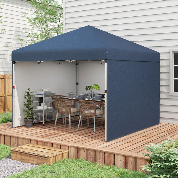 Outsunny 10' x 10' Pop Up Canopy Tent with 3 Sidewalls, Leg Weight Bags and Carry Bag, Height Adjustable, Instant Party Tent Event Shelter Gazebo for Garden, Patio, Navy Blue