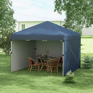 Outsunny 10' x 10' Pop Up Canopy Tent with 3 Sidewalls, Leg Weight Bags and Carry Bag, Height Adjustable, Instant Party Tent Event Shelter Gazebo for Garden, Patio, Navy Blue