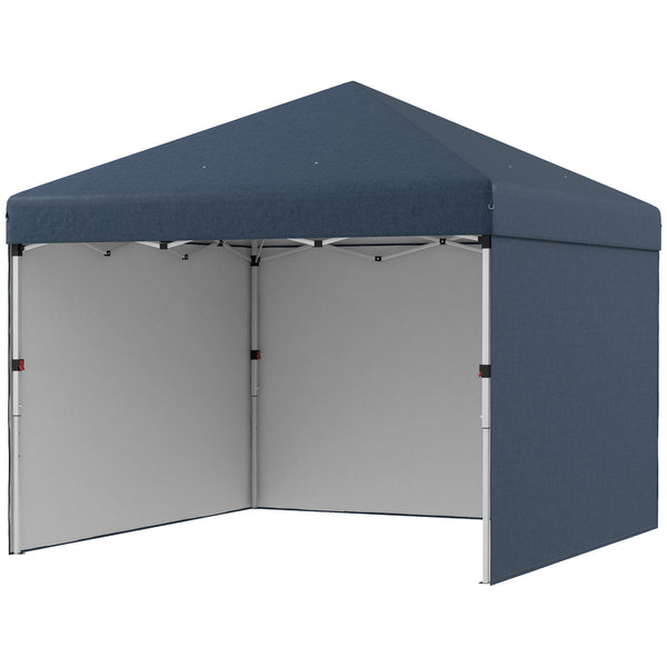 Outsunny 10' x 10' Pop Up Canopy Tent with 3 Sidewalls, Leg Weight Bags and Carry Bag, Height Adjustable, Instant Party Tent Event Shelter Gazebo for Garden, Patio, Navy Blue