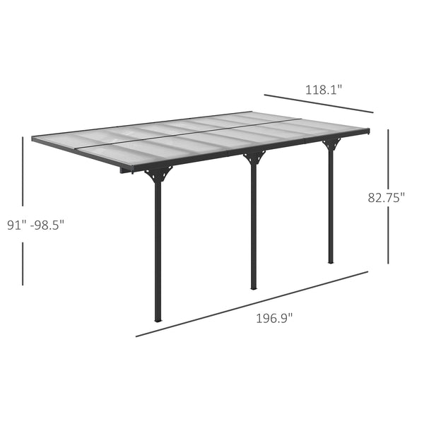 Outsunny 16.5' x 10' Outdoor Polycarbonate Pergola, Transparent UV Blocking Awning, Hardtop Deck Gazebo with Adjustable Posts and Height, Aluminum, Gray