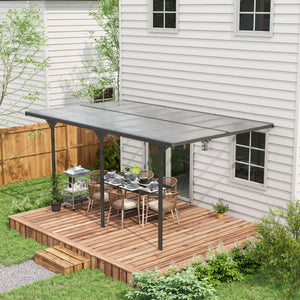 Outsunny 16.5' x 10' Outdoor Polycarbonate Pergola, Transparent UV Blocking Awning, Hardtop Deck Gazebo with Adjustable Posts and Height, Aluminum, Gray