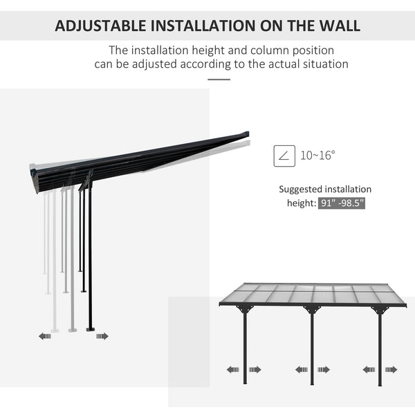 Outsunny 16.5' x 10' Outdoor Polycarbonate Pergola, Transparent UV Blocking Awning, Hardtop Deck Gazebo with Adjustable Posts and Height, Aluminum, Gray